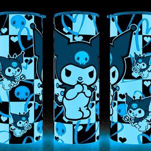 Glow in the Dark Kuromi  Checkered Collage Cartoon Cup Mug Tumbler